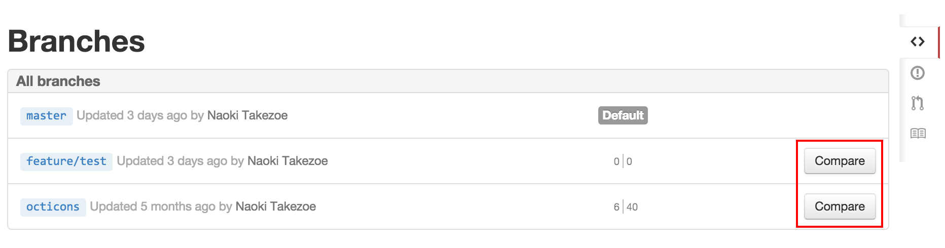 Compare / pull request target