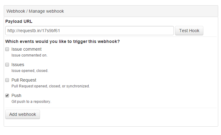 WebHook event trigger is selectable