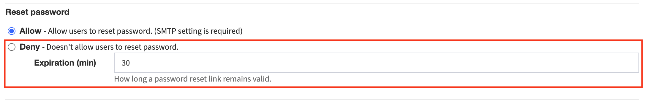Password reset link expiration