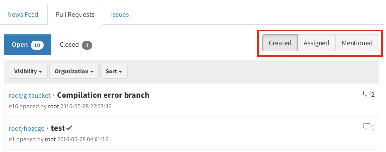 Issues / Pull requests switcher in dashboard