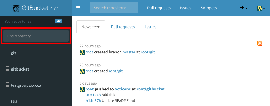 Repository filter on the sidebar